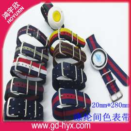 深圳  观澜工厂大量订做尼龙手表带 一体扣表带   运动手腕带不锈钢扣表带