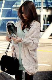 韩版女式蝙蝠衫毛衣长款开衫披肩秋冬时尚针织衫